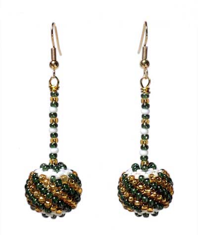 Green / Gold Dangling Ball Earrings 01